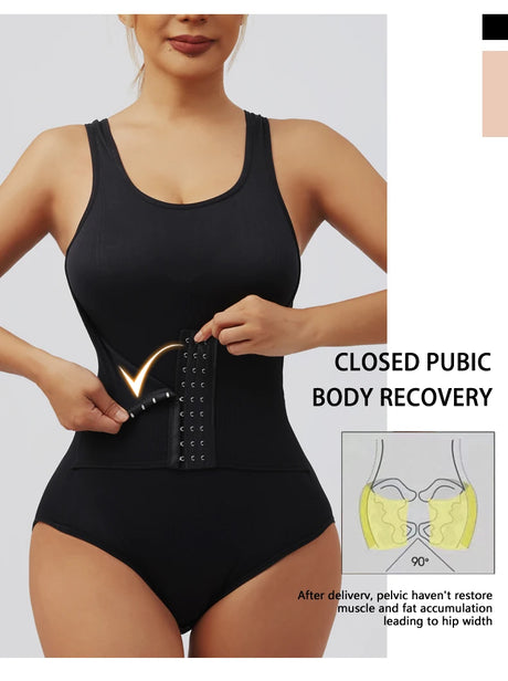 Women Bodysuit Shapewear with Zipper Belt Tummy Control Fajas Body Shaper Snap Crotch Waist Trainer Slimming Cincher Corset Tops