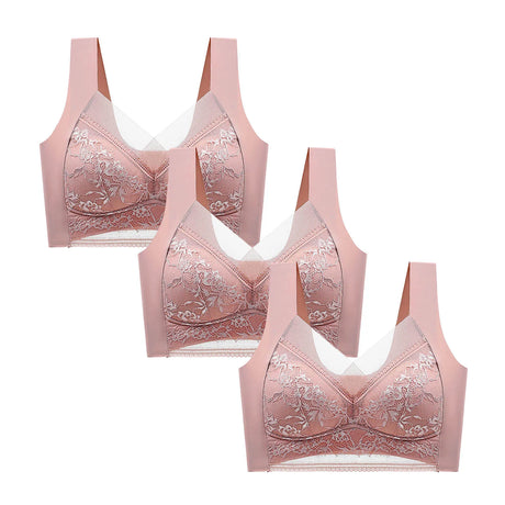 FallSweet 3PCS Lace Push Up Bras for Women Sexy Wireless Bra Ice Silk Deep V Bralette Tops Female Lingerie Mom's Underwear L-5XL