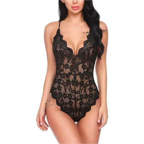 Sexy Plus Size Lingerie Suspenders Multi-color Dark V Transparent Lace Onesie Lace Bodysuit Porno Costume Sexy Women Open