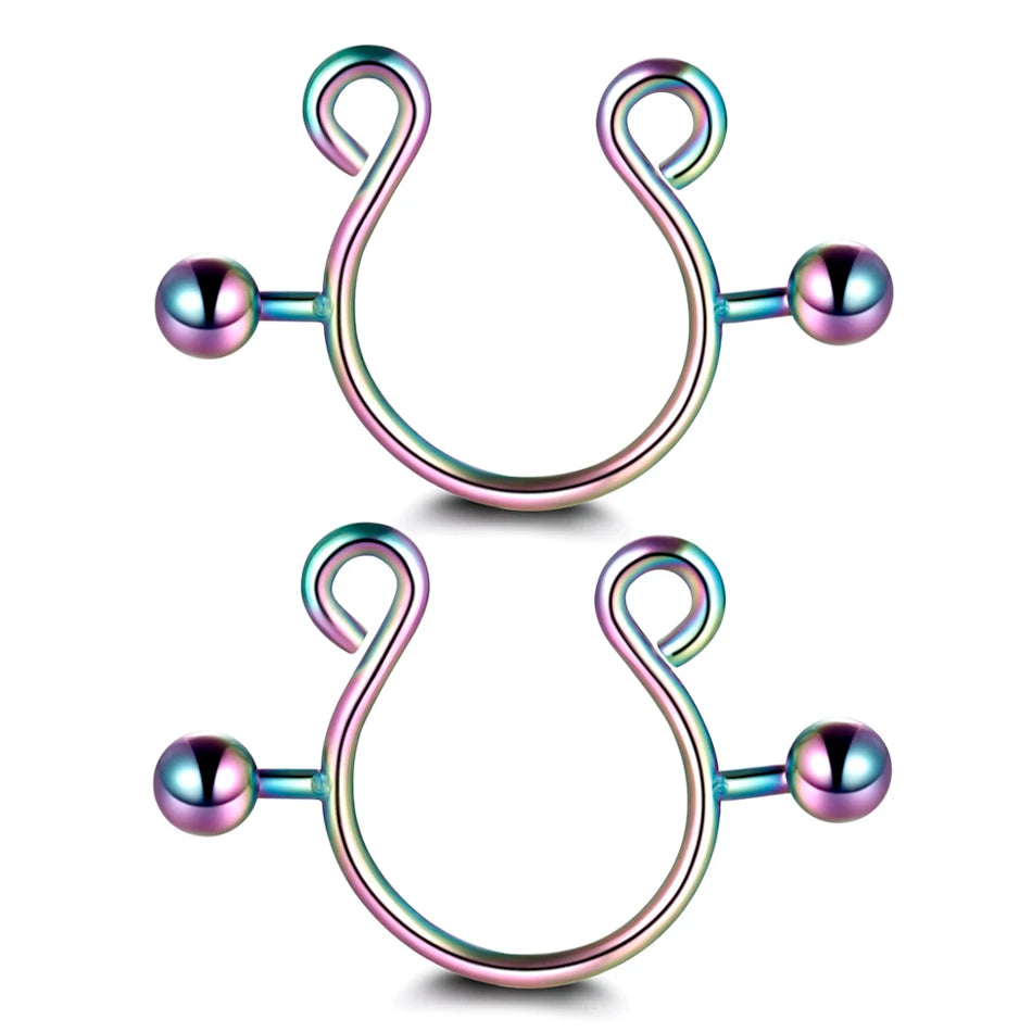 2pcs/lot Surgical Steel Fake Sexy Nipple Clip Rings Charm Faux Nipple Shield Non Piercing Rings Body Jewelry for Women Gift