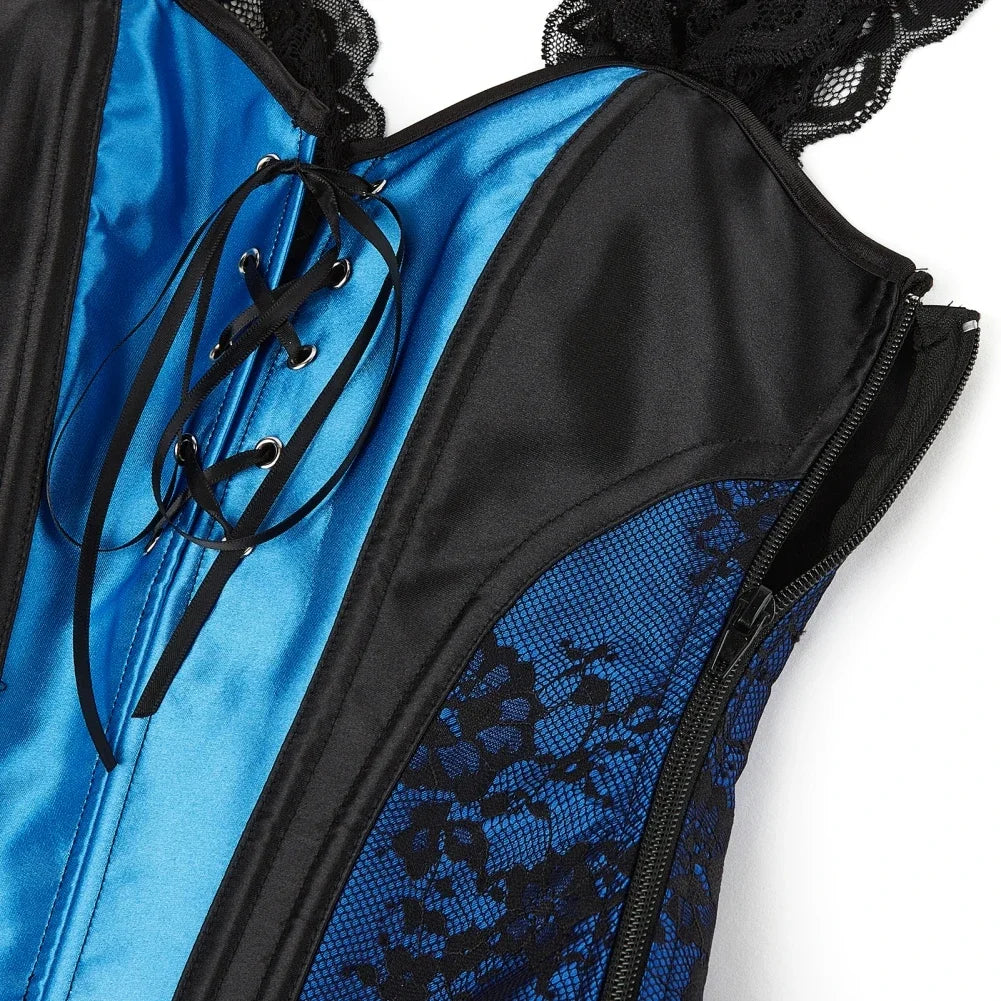 Gothic Corset Top With Straps Sexy Floral Zipper Brocade Overbust Lingerie Burlesque Body Shaper Lace Up Bustier Plus Size