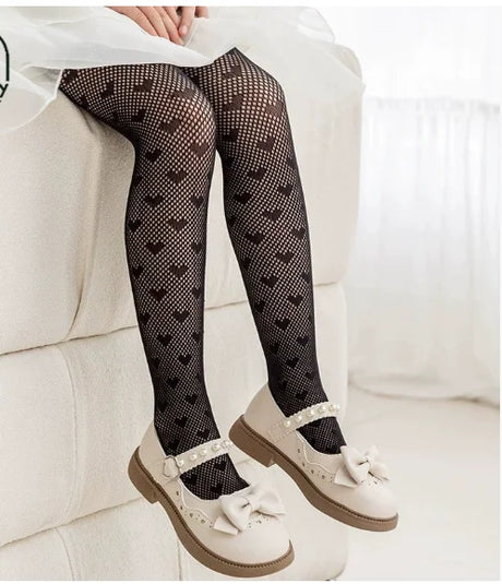 Lolita Girls Vertical Stripe Lace Mesh Pantyhose Cozy Wear Resistant Elastic Knit Elegant Sweet Princess Leggings