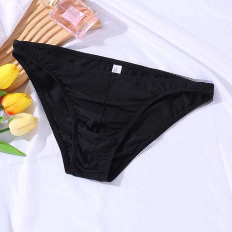 Breathable Underwear 2XL Mens Ice Silk Briefs Hotel Use Medium Stretch Polyester Fabric Solid Pattern Daily Use