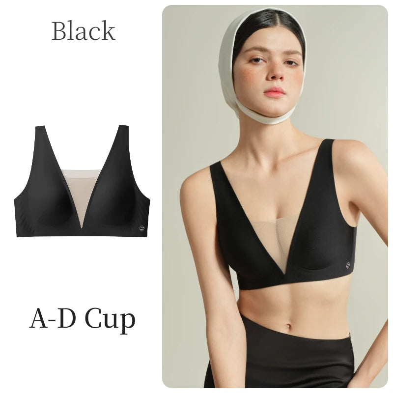 SUJIIN Sexy Seamless Plunge Push Up Bras for Women French Wireless Deep V Mesh Bra Woman 2026 New Support Lift Bralettes XM048