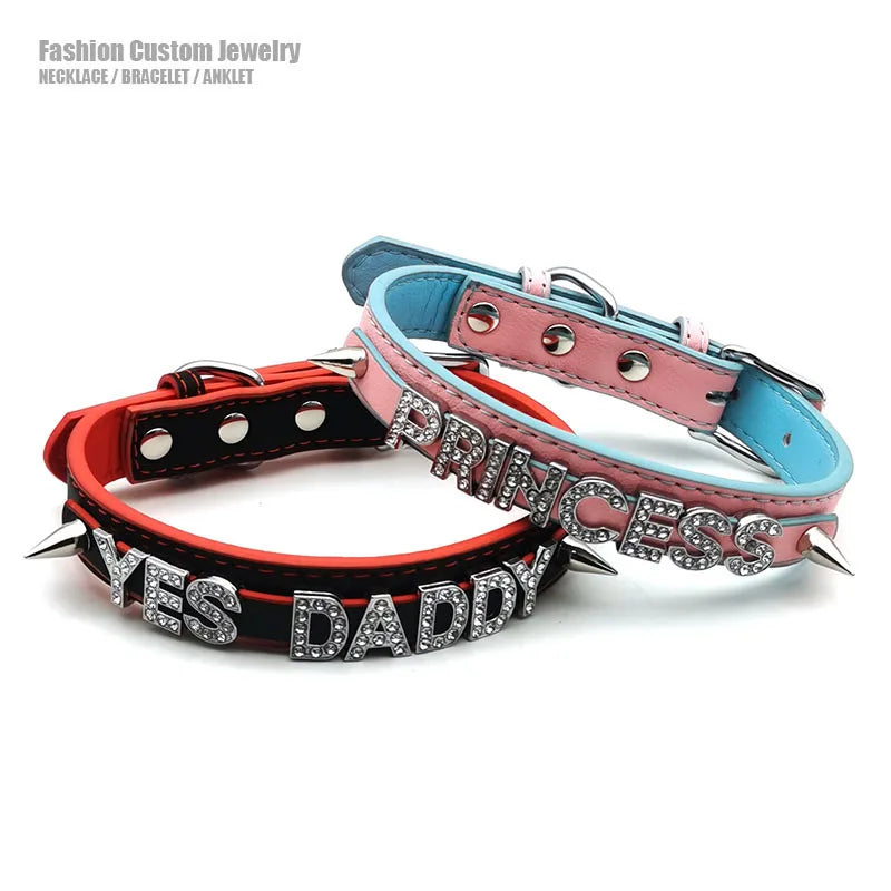 Sexy Customized Letters YES DADDY PRINCESS Rivet Spikes Collar Choker Necklace DIY Personalized Custom Chocker Cosplay Jewelry