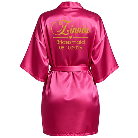 Customized Name Date Wedding Bathrobe Faux Silk Bridal Robe Bride Bridesmaid Wedding Robes Woman Bachelorette Hen Party