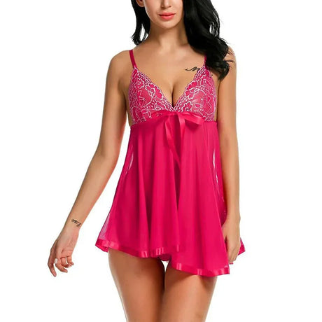 Women's Pajamas Dress Sexy Lingerie Embroidered Sequins Night Dress Women Transparent Suspender Nightgown Sleepwear for Sleeping