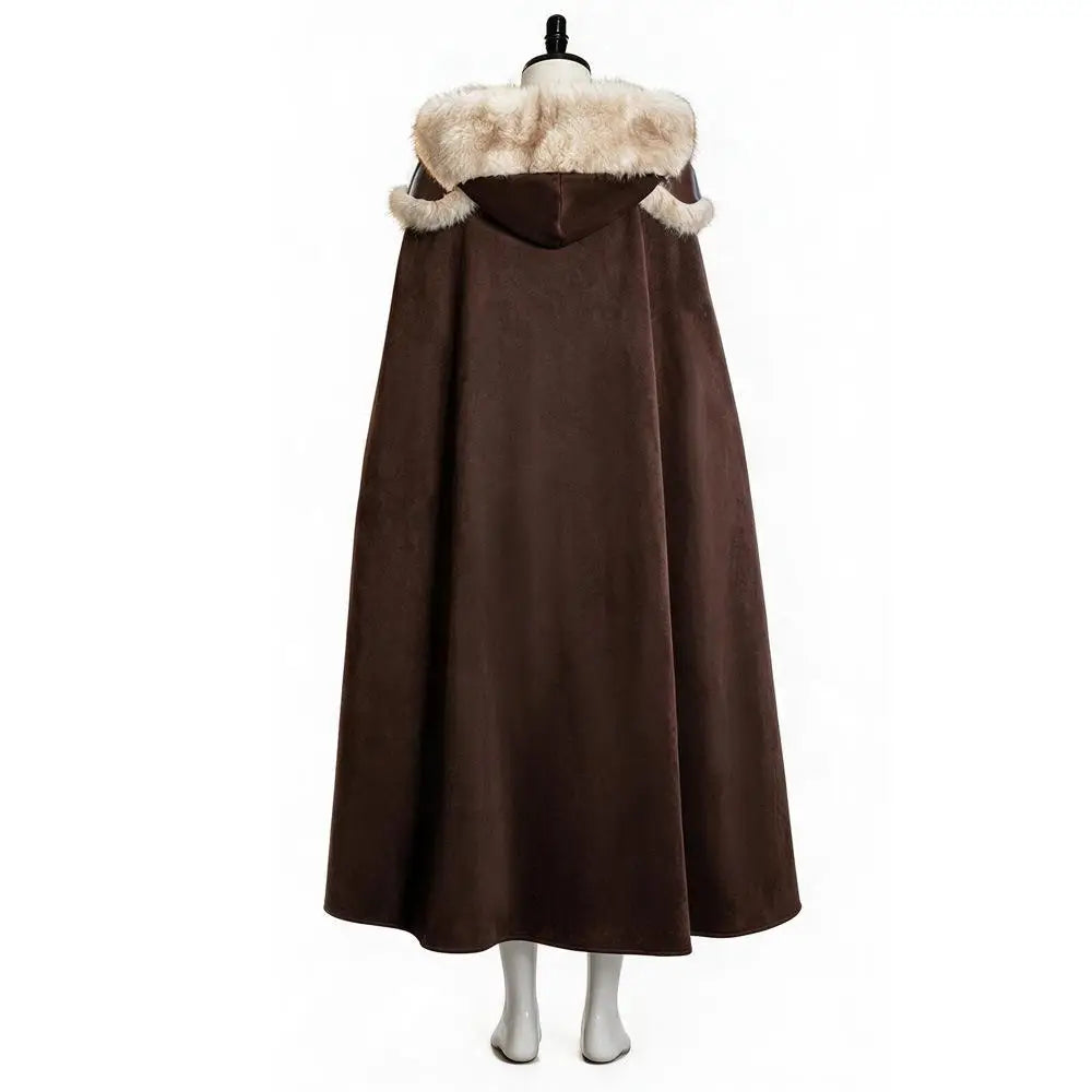 Women New Viking Barbarian Cape Goddess Warrior Plush Cape Retro Plush-Trimmed Hooded Cloak Set Medieval Retro Halloween Costume