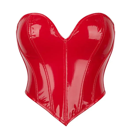 Black Shiny PVC Bustier Faux Leather Corset Crop Top Body Shaper Women Sexy Corselet Vest Plus Size