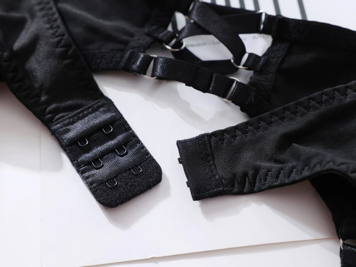Cupless Lingerie Set Silk Bra Thigh Straps 3Piece Satin Bowknot Erotic Underwear for Women