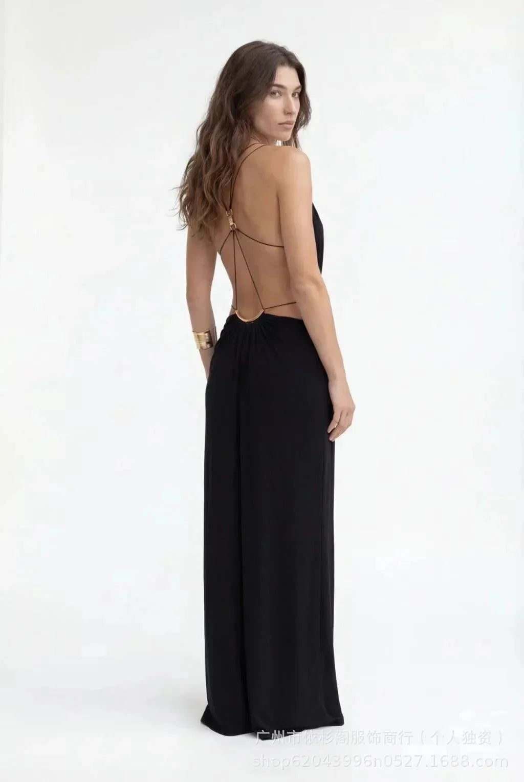 Halter Maxi Dress Women Summer Sleeveless Backless Cut Out Waist Sexy Black Long Dress Elegant Party Clubwear Vestidos Female