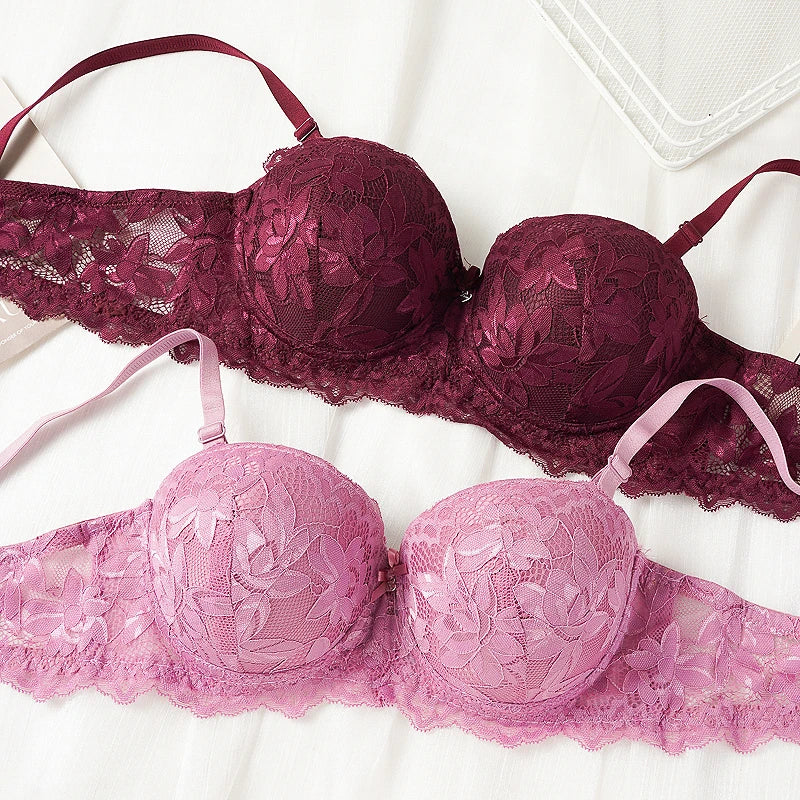 French Lace Half Cup Bra Women's Sexy Thin Top Thick Bottom Underwire Push Up Bra Comfortable Plus Size Bra Lingerie