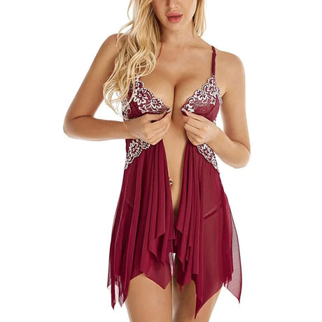 Lace Front Closure Sleepwear Women Sexy Lingerie Dress Porno Suit Babydoll Transparent Mesh Nightdress Erotic Clothing