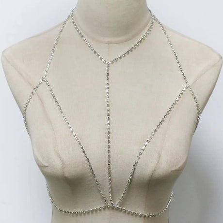 1Pcs Light Luxury Sparkling Rhinestone Shoulder Chain Necklace Silver Color Tassel Multilayer Body Chest Chain Jewelry For Women