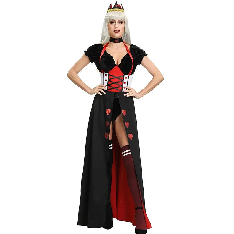 Queen of Hearts Costume Women Alice in Wonderland Costume Poker Queen Cosplay Halloween Carnival Masquerade Costumes Sexy Dress
