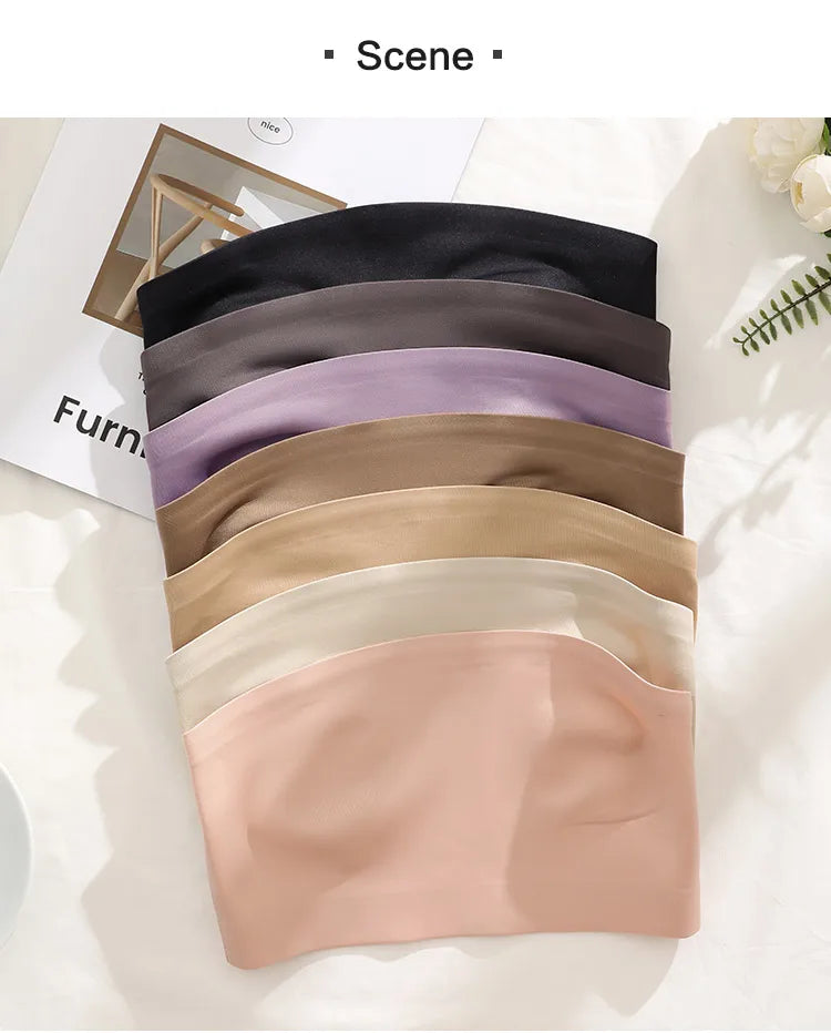 Hot Sale Seven Colors One Piece Women Seamless Strapless Bra Wireless Non-pad Bra Anti-skidding Ice Silk Traceless Strapless Bra