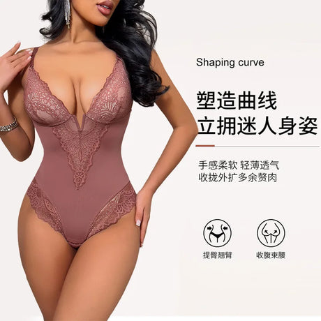 Soft Bodysuit Silky Touch Layer Bodysuits 2 Layers Shapewear Open Crotch Jumpsuit Soft Smooth Body Shaper Lace Bodysuits