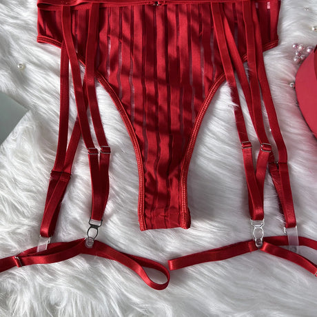 Sexy Lingerie Strip See Through Bodysuit Deep-V Halter Erotic Costumes Backless Jumpsuit Suspenders Underwear Women Garter 2024
