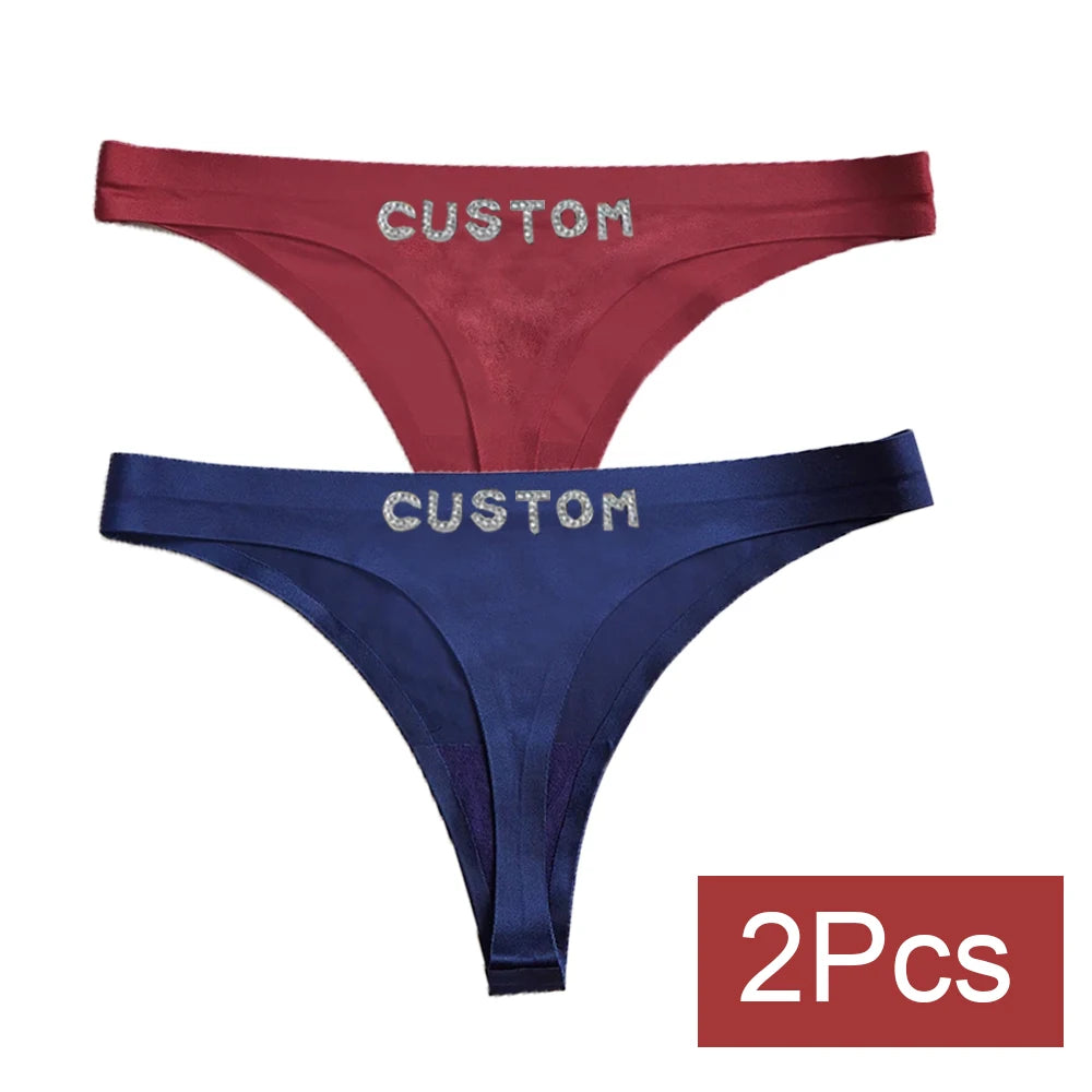 2pack Custom Thong with Name Crystal Letter Customized Thongs Women Underwear G-String Personalize Panties Lingerie Tanga