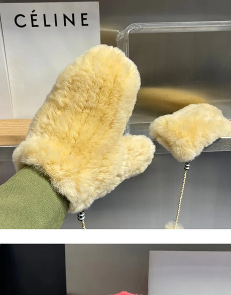 Hot Sale Women's 100% Natural Rabbit Fur Winter Gloves Warm Knit Thick Thermal Mittens Soft Real Fur Outdoor Cold Weather Glove