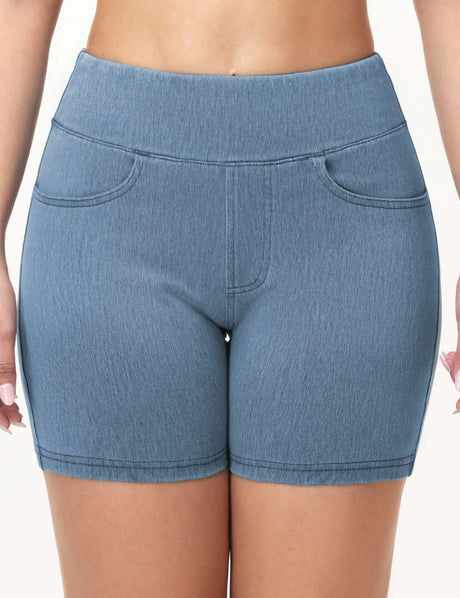 THE GYM PEOPLE Women's High Waisted Booty Lifting Denim Shorts Stretchy Pull on Jean Shorts With Pockets