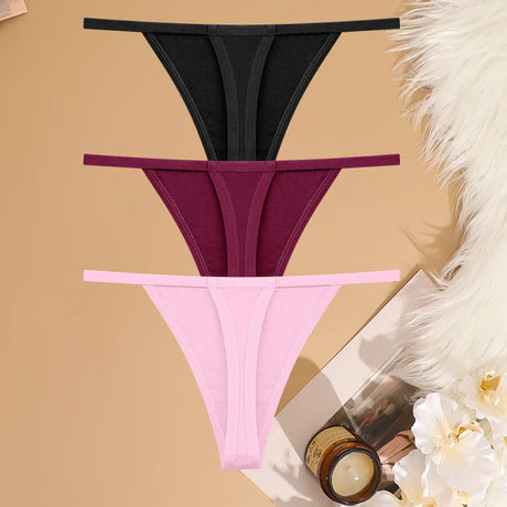 3Pcs/Set Women Sexy Cotton G-String Thin Strap Femme Thong Underwear Intimate Panties Low Waist Briefs Lingerie Cotton T-back