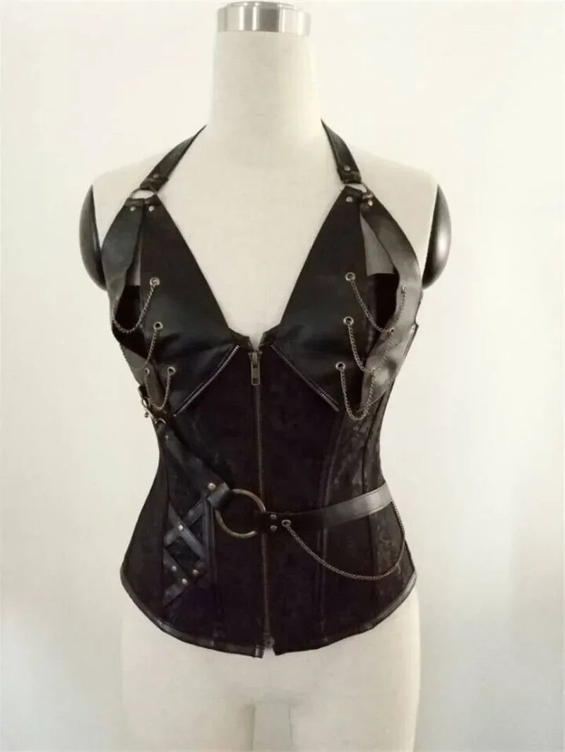 Sapubonva steampunk clothing women plus size corset burlesque clubwear steel boned corset overbust black brown corset gothic 6xl