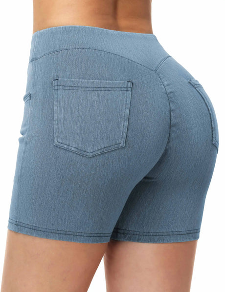 THE GYM PEOPLE Women's High Waisted Booty Lifting Denim Shorts Stretchy Pull on Jean Shorts With Pockets