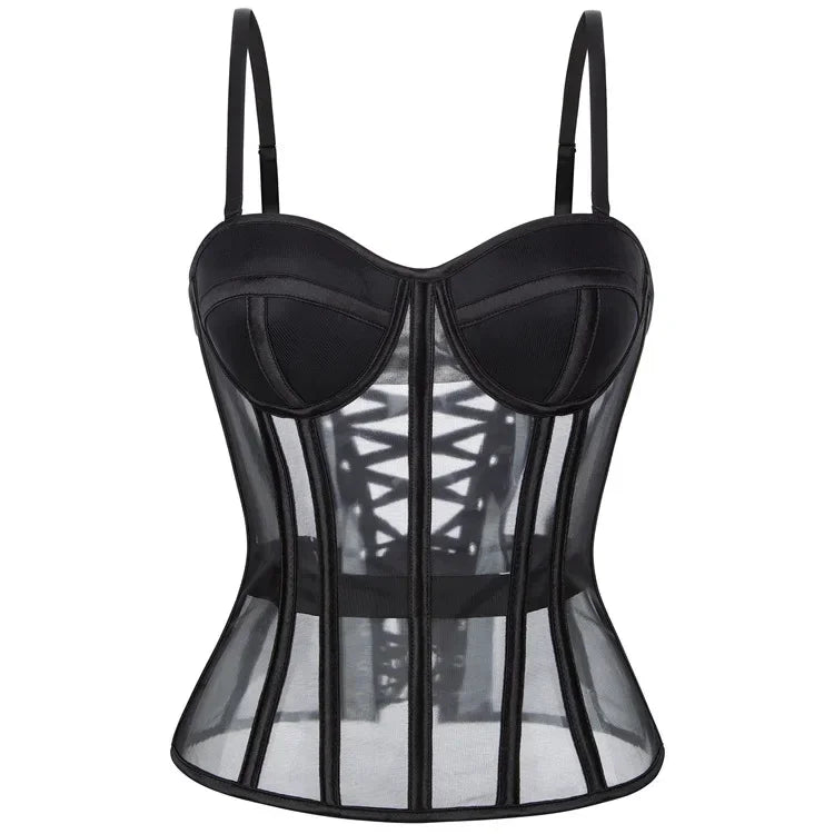 WSHKING Overbust Corset With Bra Korset Woman Strapless Bustier Top Mesh Women Lingerie Black White Sexy Lingerie
