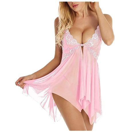 Lace Front Closure Sleepwear Women Sexy Lingerie Dress Porno Suit Babydoll Transparent Mesh Nightdress Erotic Clothing