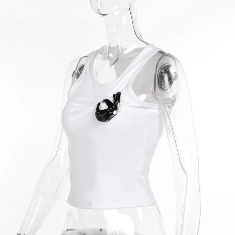 Creative Metal Decoration Tank Tops Women Edgy Clothes Y2k Accessories Sleeveless Crop Top Slim Fit Ropa De Mujer Camison Verano
