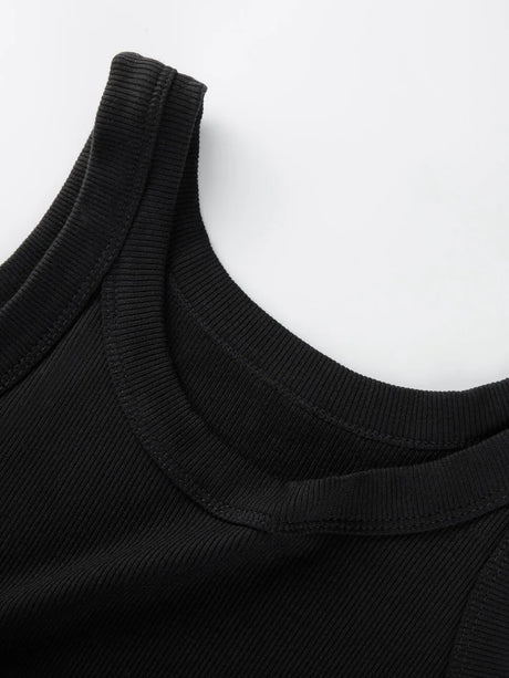 Y2K Ribbed Cotton Tank Tops Womens Summer Slim O-Neck Sleeveless Basic Soft Breathable Vest Sporty Jogging Wear Daily Undershirt