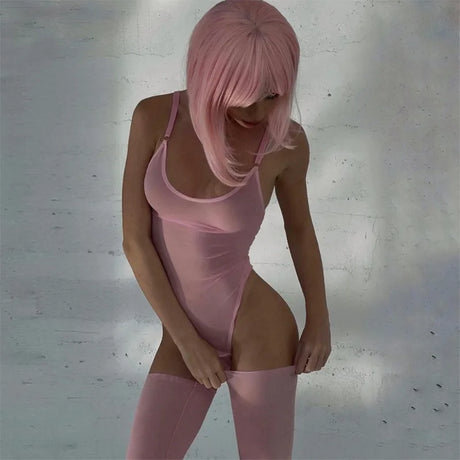Toucheart Erotic Dress with Leg Socks Mesh See-through Patchwork Seductive Body Shaping Backless Women Intimate Hollow Dress Set