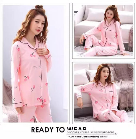 Women's Pajamas Set V-Neck Button down Top and Trousers Sleepwear Homewear Casual Nightwear Loungewear Autumn Winter Two-Piece