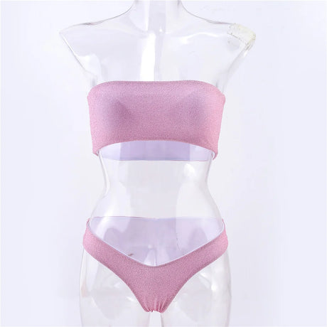 Shiny Bikini Bandeau Swimsuit Tinsel Swimwear Y2K Trend Women Strapless Micro Bathing Suit Brazilian Beach Outfit Bikinis Tangas
