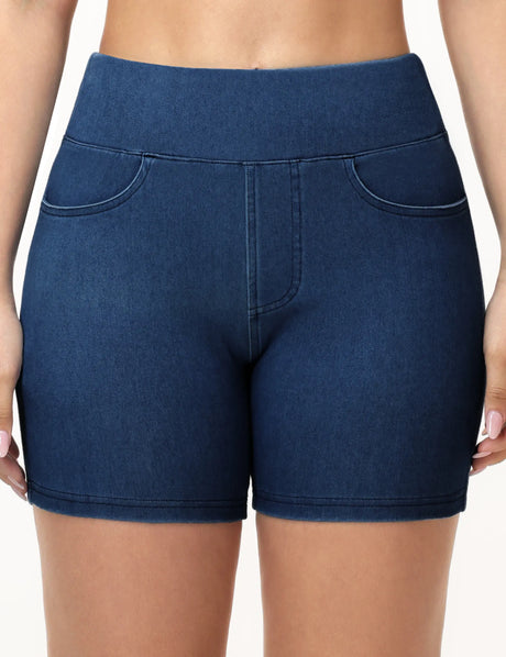THE GYM PEOPLE Women's High Waisted Booty Lifting Denim Shorts Stretchy Pull on Jean Shorts With Pockets