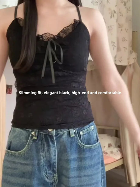 Elegant Lace White Camisole Women's Vest with Chest Pad Unique Design Inner Wear Base Top Knot Backless Style