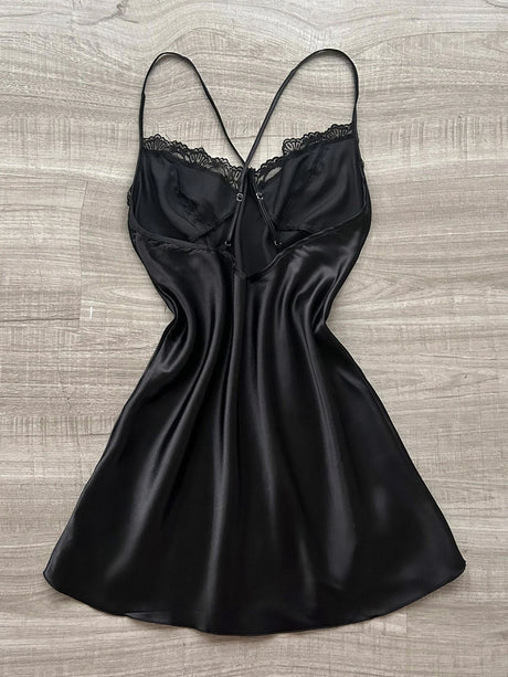 Women's Lace Patchwork Nightgown Sexy Sleepwear Fashionable Halter Dress V Neck Pajamas Solid Color Elegant Lady's Clothes