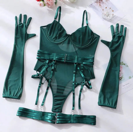 Sexy One Piece Bodysuit Glove Bandage Perspective Mesh Tight Fitting Slim Fit High Strecth Women Rompers Polychrome Fashion RAE3