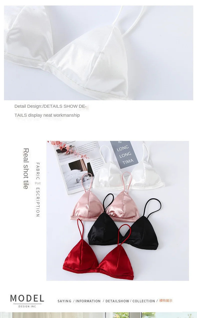 Women's French Style Bra Girl Wrapped Chest Adjustable Shoulder Strap Single Buckle Satin Sexy Tube Top Underwear Lingerie