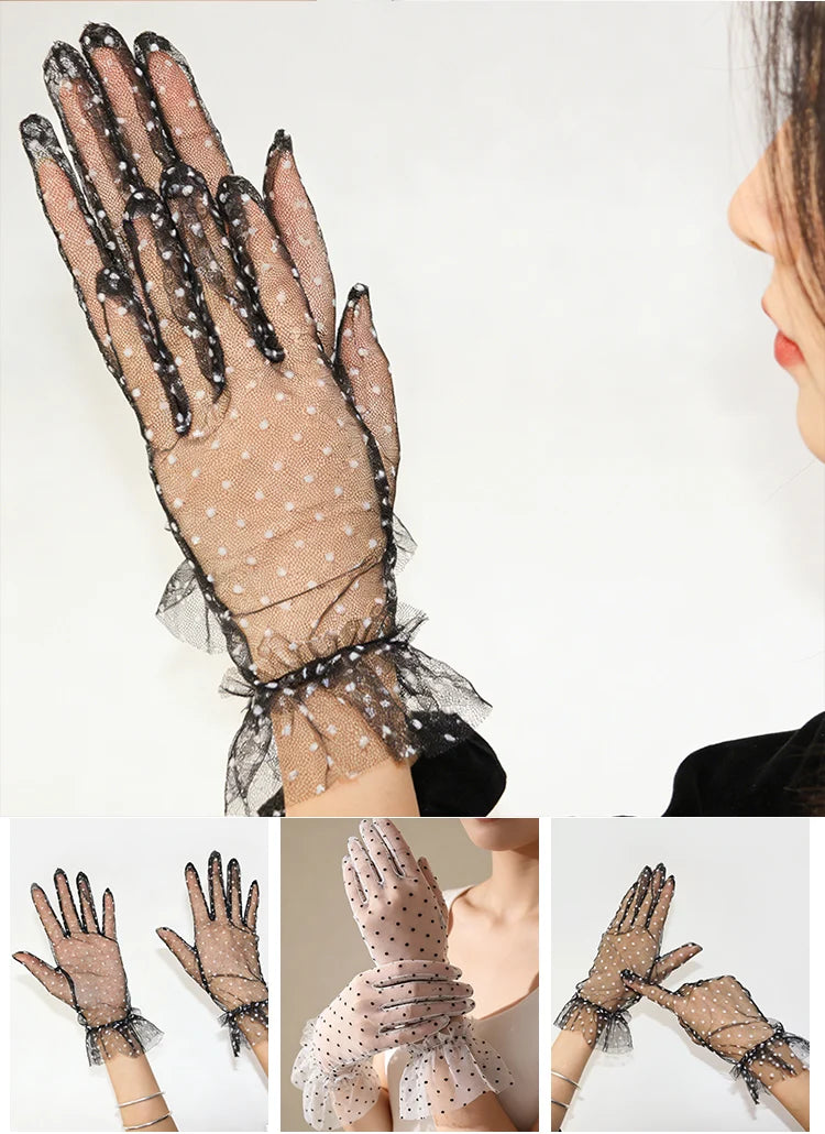 Short Dot Embellished Wedding Veil Performance Gloves for Women Netting Bridal Wedding Gown Polka Dot Gloves Breathable Gloves