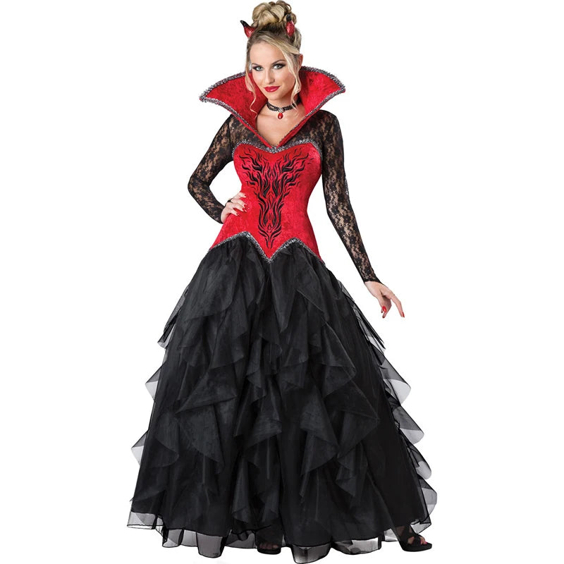 Carnival Halloween Lady Vampire Devil Costume Gothic Demonic Glamour Queen Playsuit Cosplay Fancy Party Dress