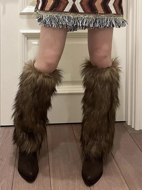 New Y2k Faux Fur Leg Warmers Spicy Girl Harajuku Winter Warm Furry Boots Cover Socks Jk Vintage Hiphop Cosplay Socks Accessories