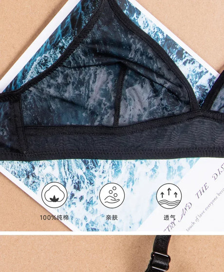 Sexy Transparent Ladies' Brassiere Three-piece Women's Bra Small Bust Mesh Lingerie Ultra-thin Triangle Double Shoulder Straps