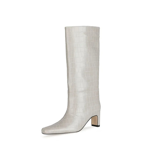 2024 NEW Fashion High Tube Knee High Boots 10cm/6.5cm Thick Heel 21 Colors Women Short Plush Boots Size 45 Winter Leather Shoes