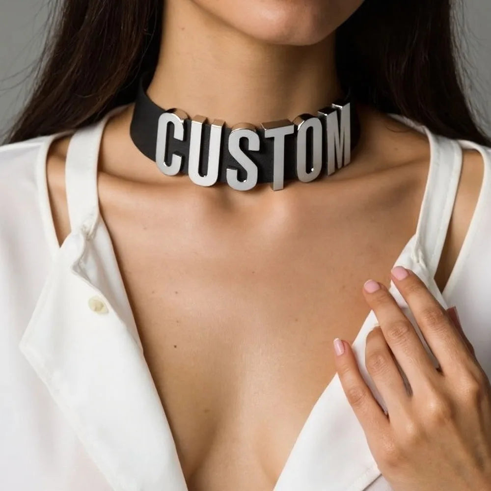 30MM Soft Faux Leather Collars Goth Sexy Customized Letters MEOW Choker Necklace Punk Personalized Role Age Cosplay Jewelry
