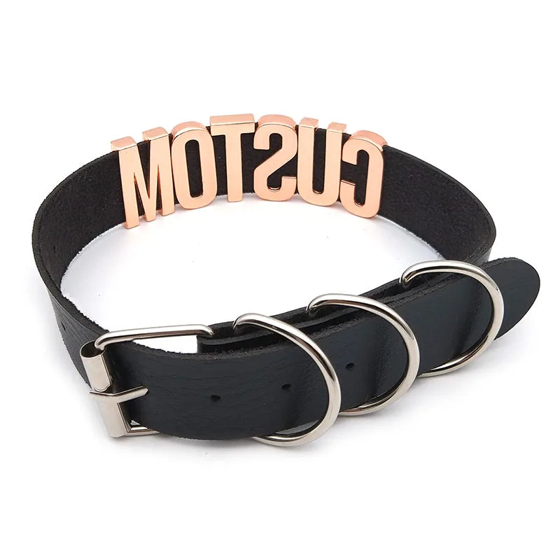 30MM Goth Sexy Rose Gold Letters Custom Collar Choker Necklaces Men Women BDSM Role Age Cosplay Chocker Customized Jewelry