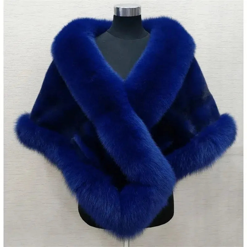 White Fur Shawl Women's Jacket Autumn Winter Faux Mink Fox Fur Dress Cheongsam Cloak Coats New 2026 Thicken Warm Short Outwear