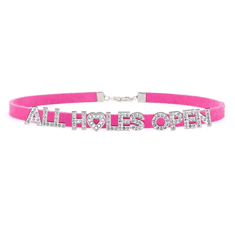 Sexy Bad Words All Holes Open Letters Choker Necklace Women Men Suggestive Adult Chocker Collar Cosplay Custom Jewelry Gift