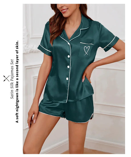 Luxury Satin Silk Women's Pajamas Set Short Sleeve Sleepwear Leisure Home Clothes Nightwear Comfortable Pyjamas for Women Pj Set